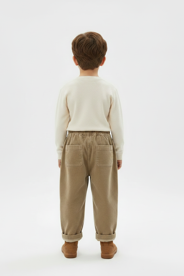 Pantalon Marron Côtelé Droit Ample Enfant Décontracté - Camel Cordé - vue 2