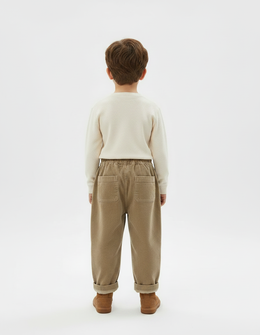 Pantalon Marron Côtelé Droit Ample Enfant Décontracté - Camel Cordé - vue 2