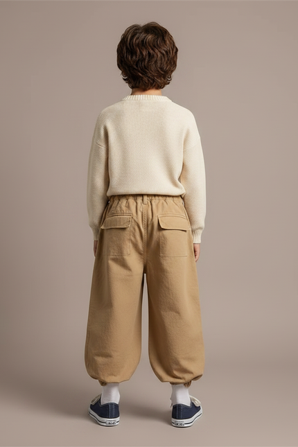 Pantalon Marron Cargo Ample Bouffant Coton Enfant - Camel - vue 2