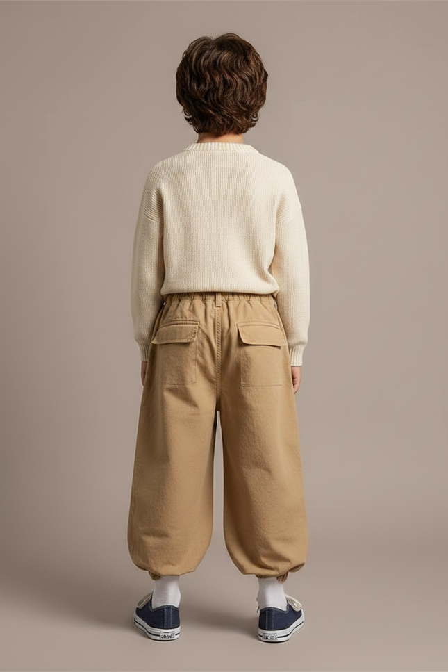 Pantalon Marron Cargo Ample Bouffant Coton Enfant - Camel - vue 2