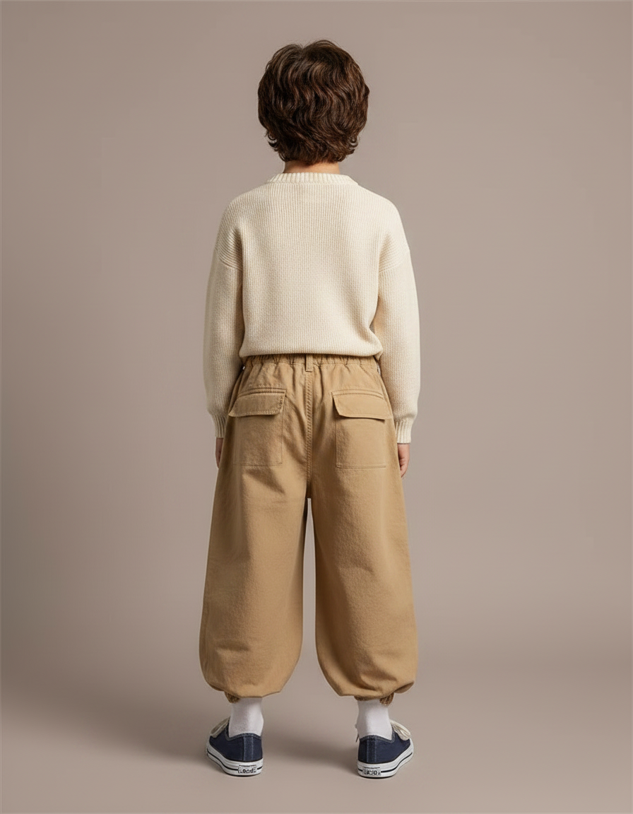 Pantalon Marron Cargo Ample Bouffant Coton Enfant - Camel - vue 2