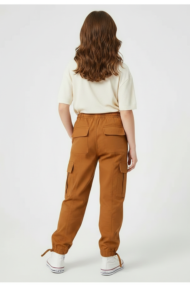 Pantalon Marron Cargo Enfant Taille Élastique Confortable - Toile - vue 2