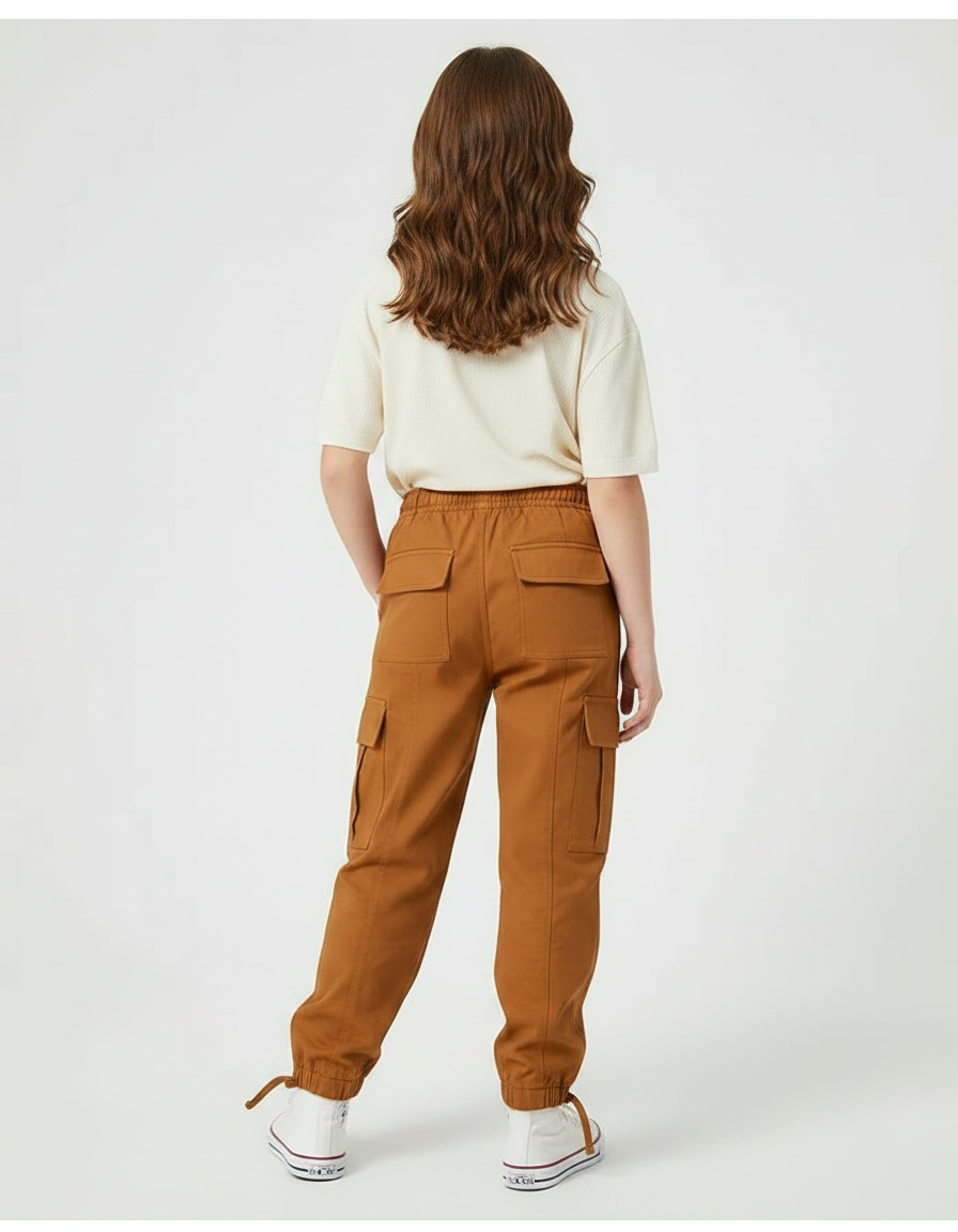 Pantalon Marron Cargo Enfant Taille Élastique Confortable - Toile - vue 2