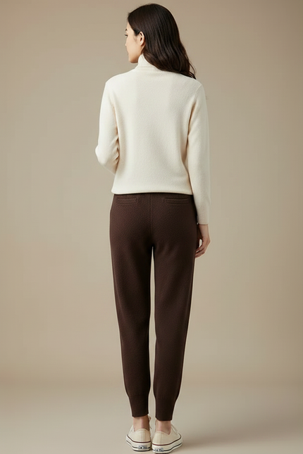 Pantalon Marron Laine Cachemire Tricoté Slim Femme - vue 2