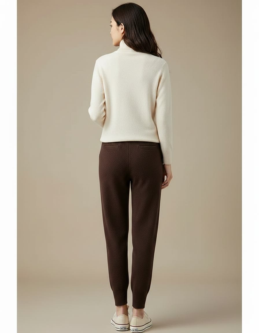 Pantalon Marron Laine Cachemire Tricoté Slim Femme - vue 2