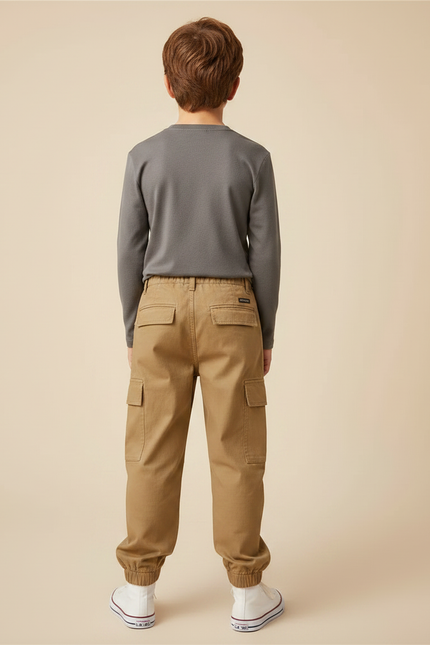 Pantalon Marron Cargo Ample Coton Garçon Décontracté - Camel - vue 2
