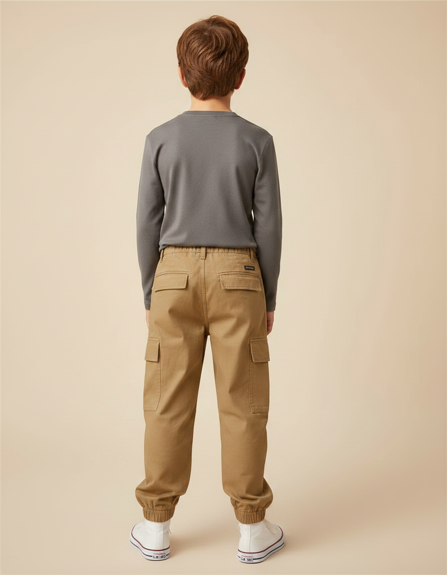 Pantalon Marron Cargo Ample Coton Garçon Décontracté - Camel - vue 2