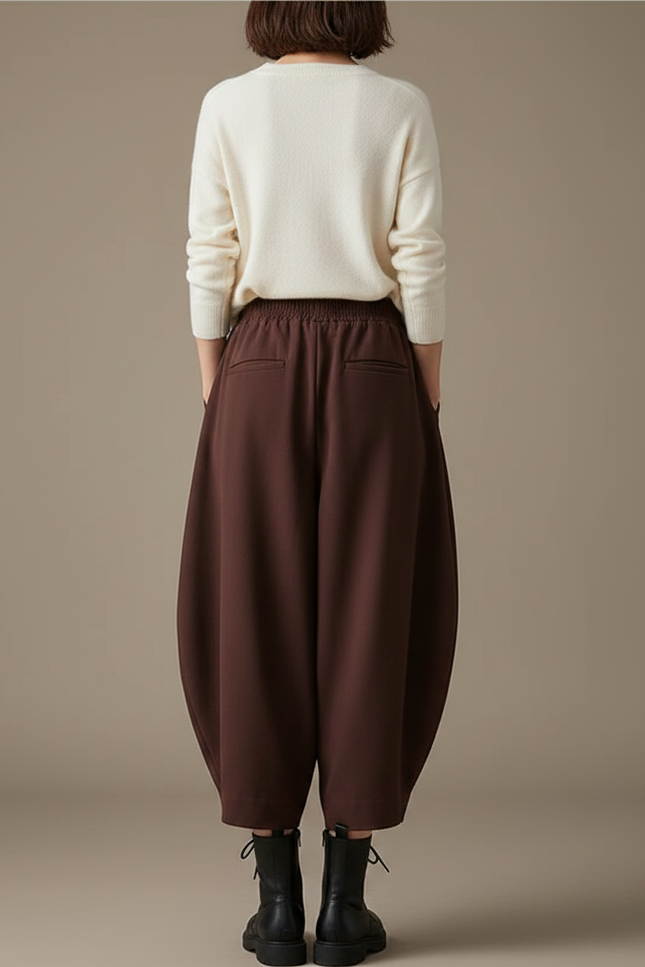 Pantalon Marron Harem Ample Taille Haute Décontracté - Maille - vue 2
