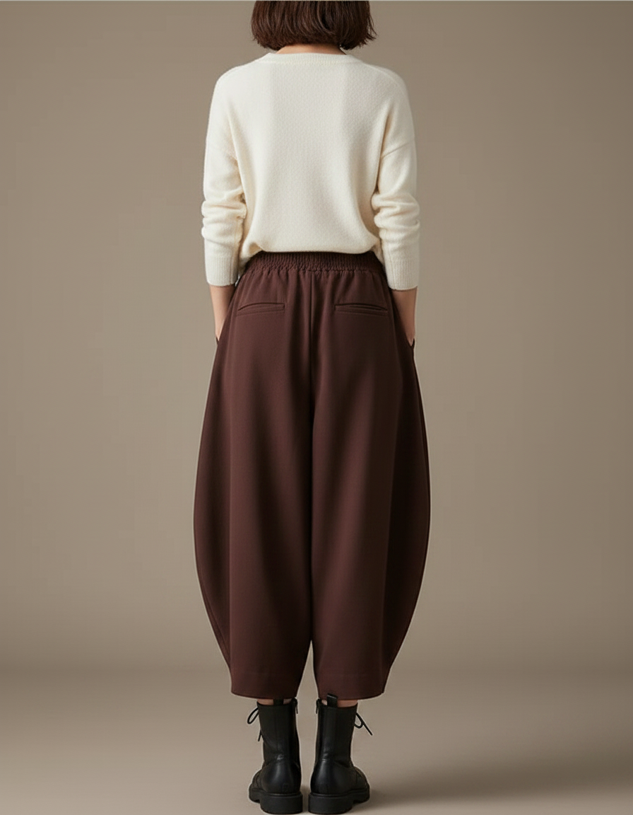 Pantalon Marron Harem Ample Taille Haute Décontracté - Maille - vue 2