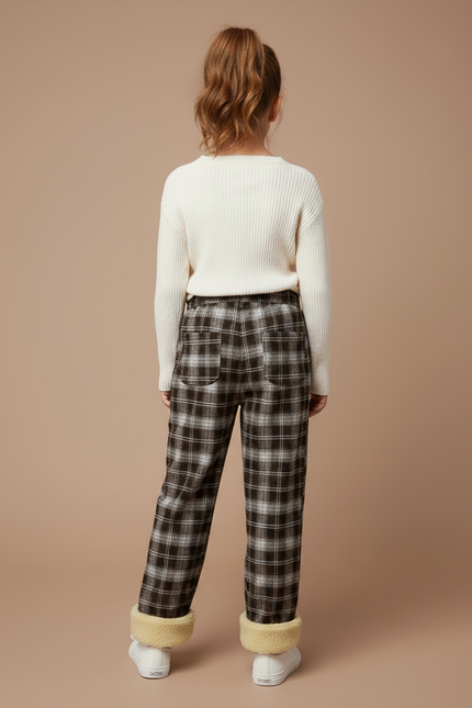 Pantalon Marron Plaid Doublé Polaire Ample Hiver - Tweed - vue 2
