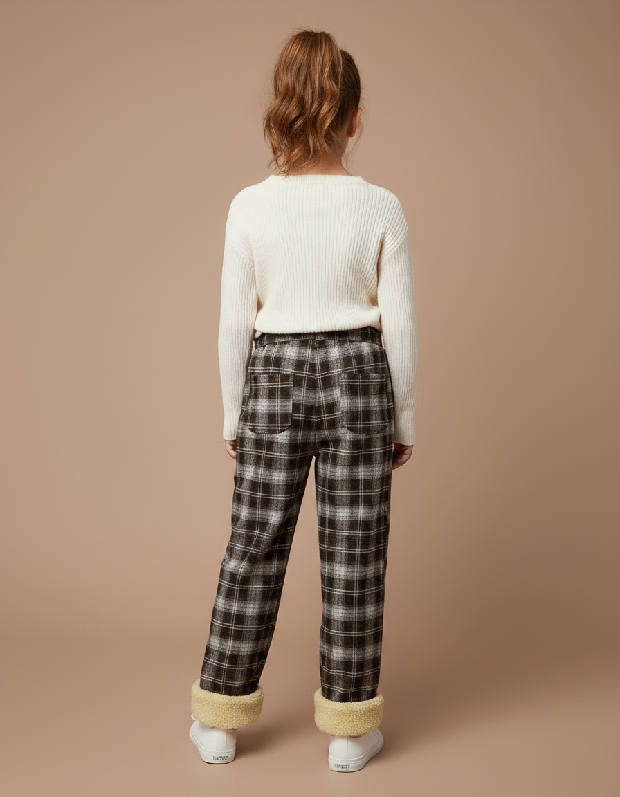 Pantalon Marron Plaid Doublé Polaire Ample Hiver - Tweed - vue 2