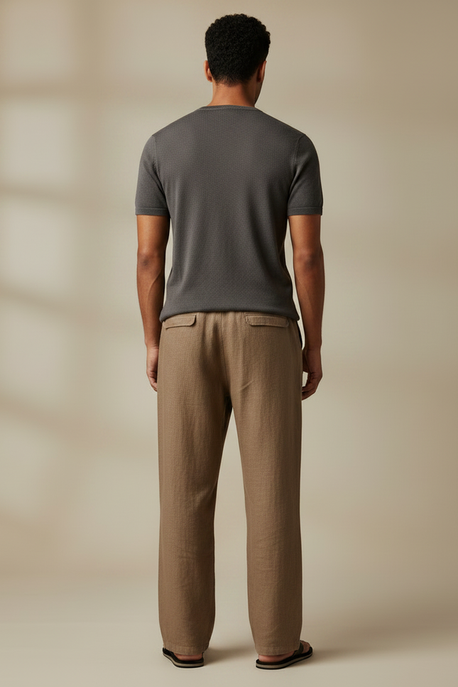 Pantalon Marron Lin Ample Respirant Décontracté Homme - vue 2