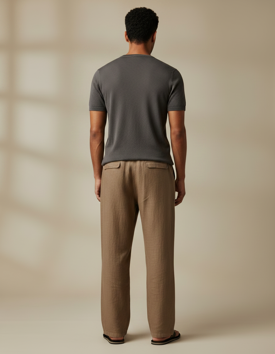 Pantalon Marron Lin Ample Respirant Décontracté Homme - vue 2