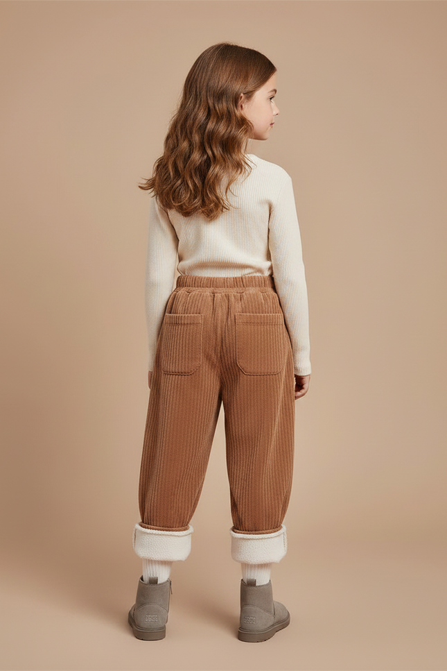 Pantalon Marron Côtelé Velours Ample Doublé Chaud Enfant - Cordé - vue 2