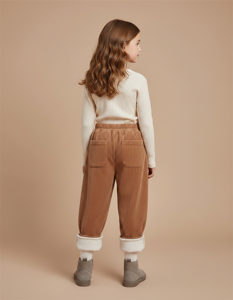 Pantalon Marron Côtelé Velours Ample Doublé Chaud Enfant - Cordé - vue 2
