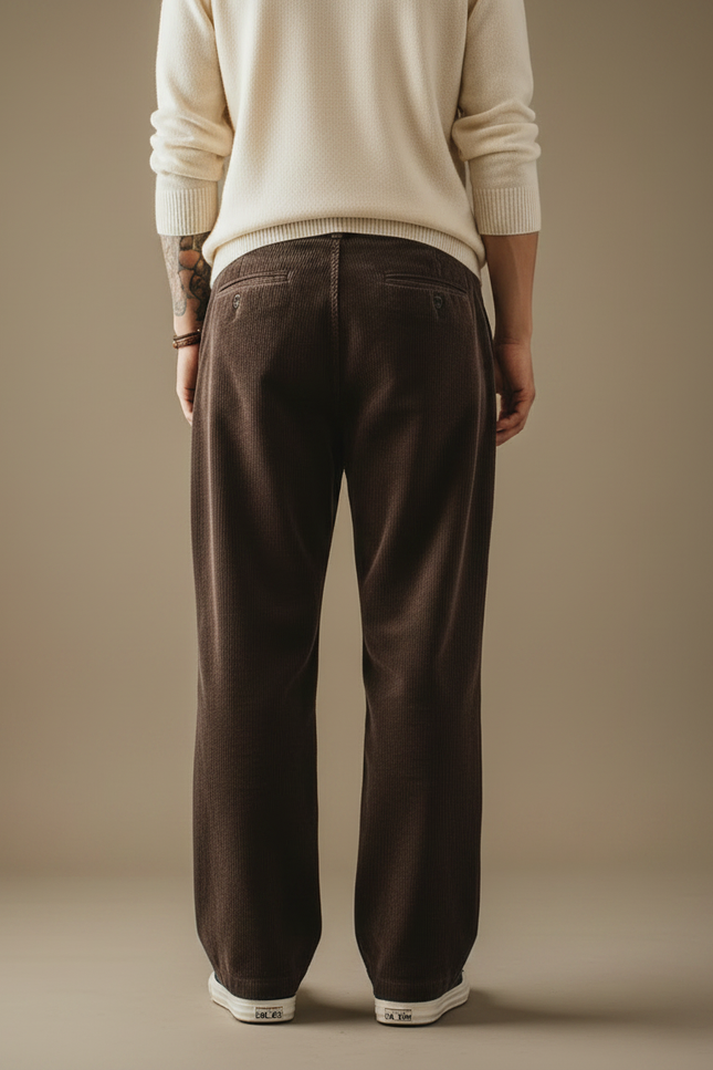 Pantalon Velours Côtelé Marron - Cordé - vue 2
