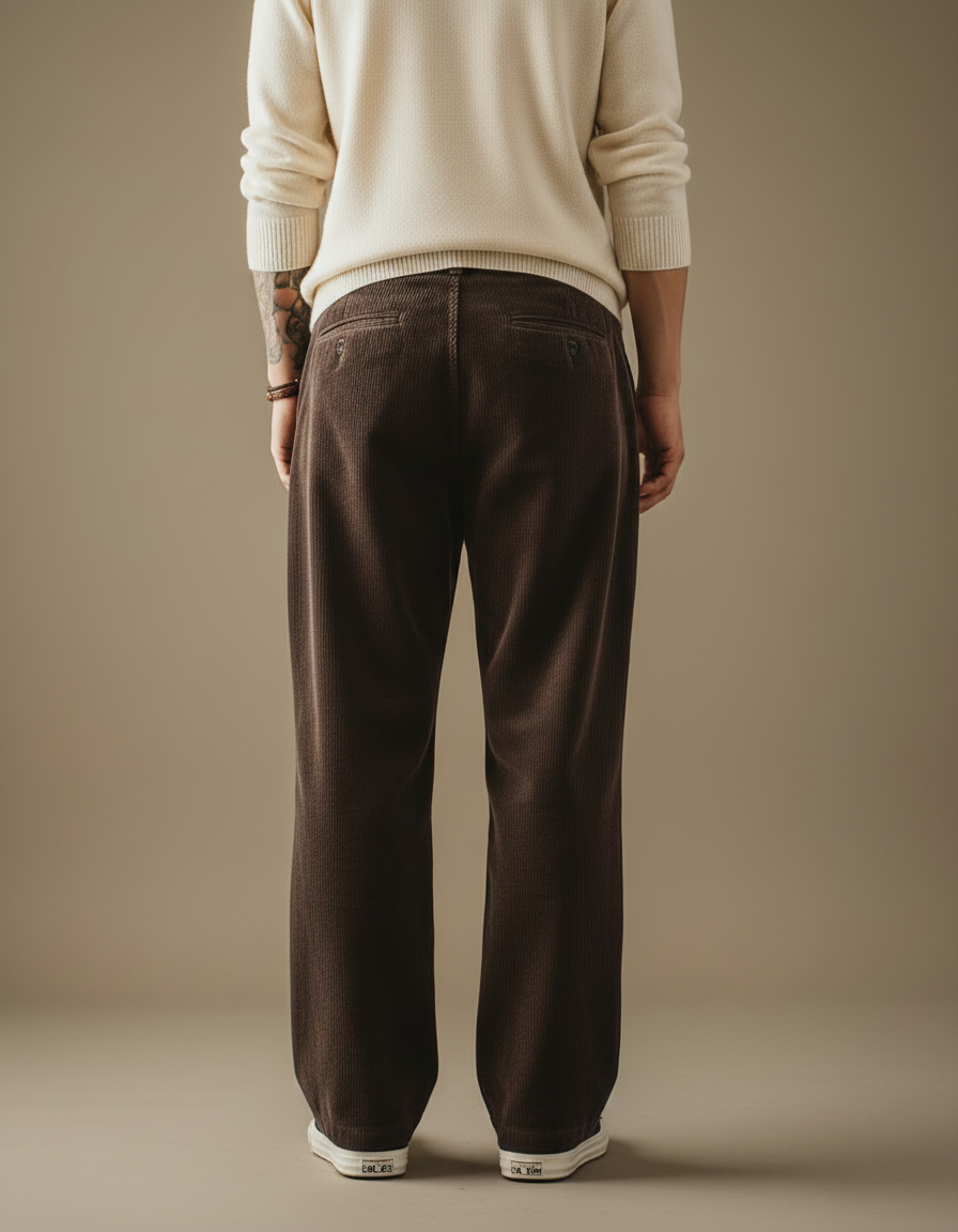 Pantalon Velours Côtelé Marron - Cordé - vue 2