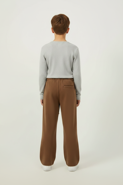 Pantalon Marron Ample Molleton Cordon Décontracté Enfant - vue 2