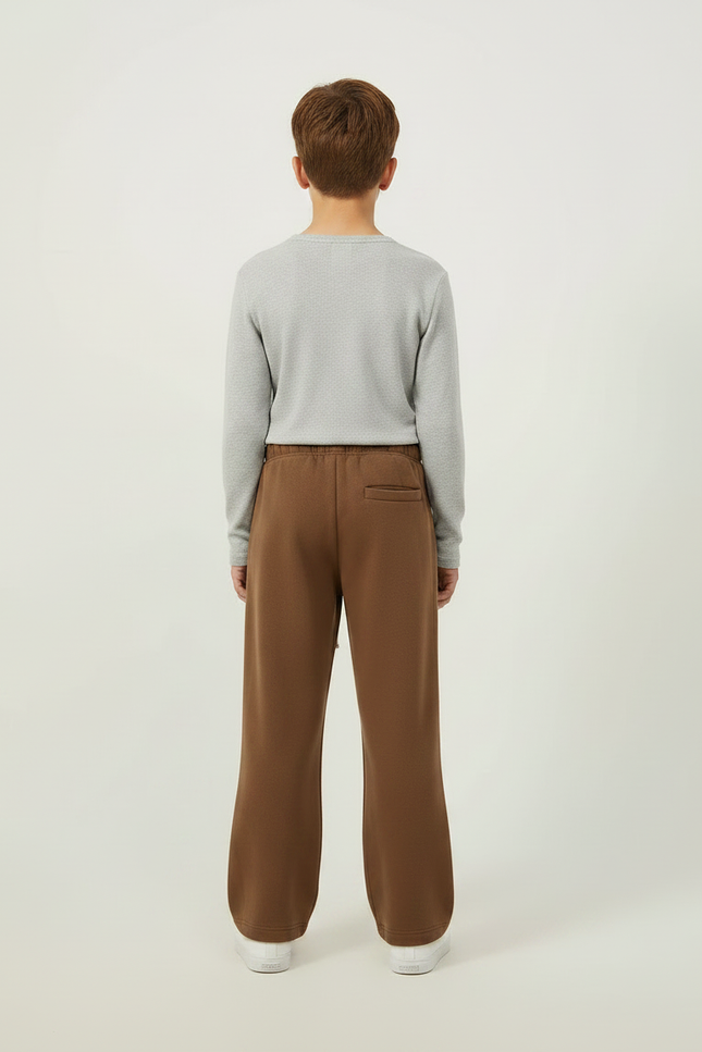 Pantalon Marron Ample Molleton Cordon Décontracté Enfant - vue 2