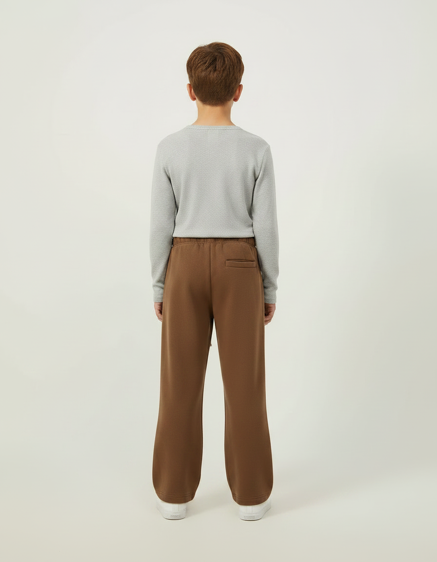 Pantalon Marron Ample Molleton Cordon Décontracté Enfant - vue 2