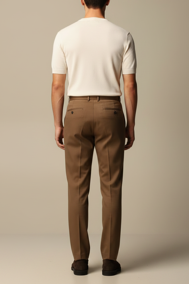 Pantalon Marron Plissé Droit Élégant Business Homme - Gabardine - vue 2