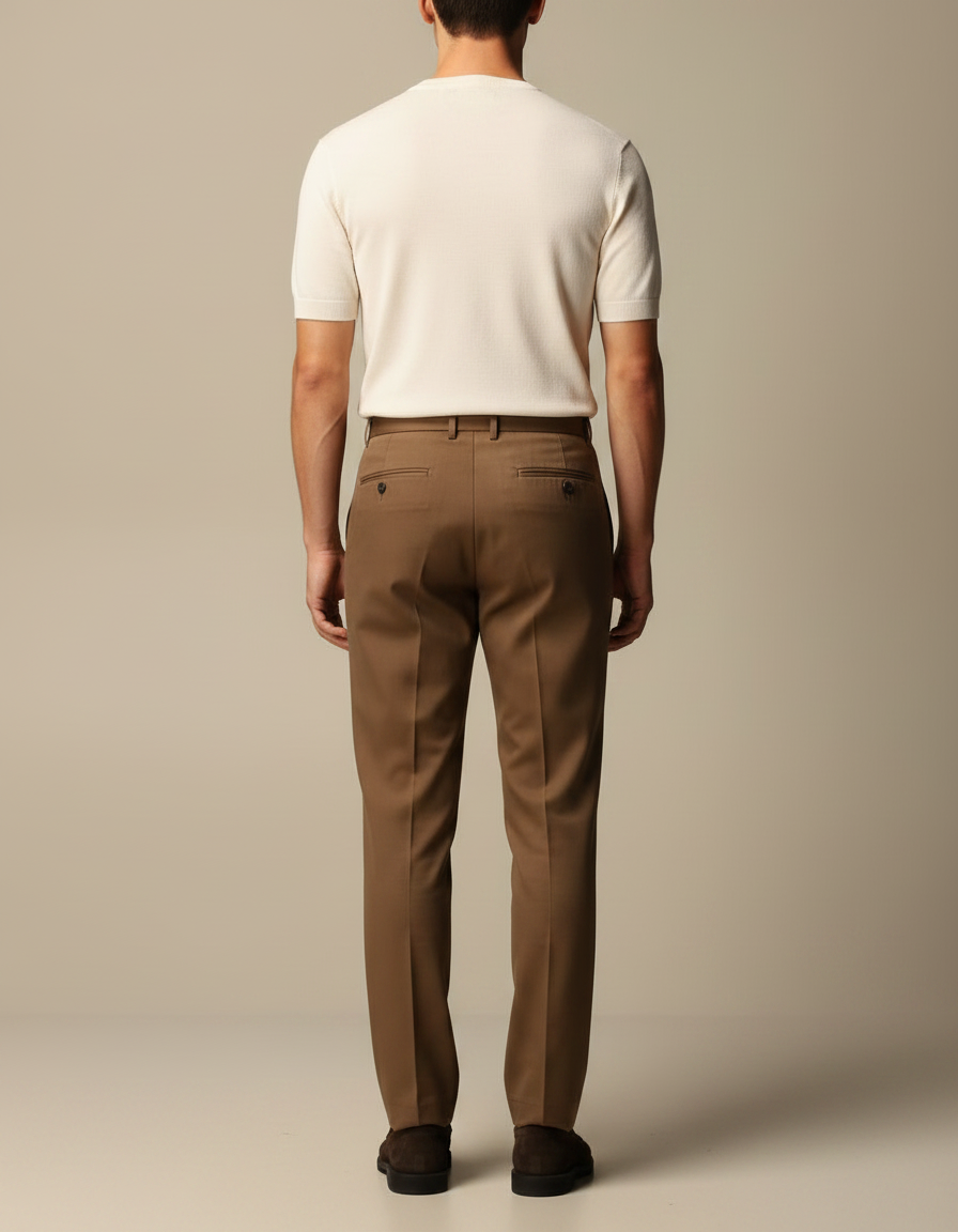 Pantalon Marron Plissé Droit Élégant Business Homme - Gabardine - vue 2