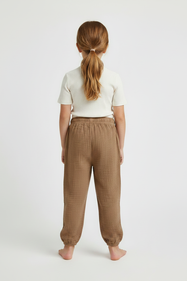 Pantalon Marron Ample Côtelé Élastique Confortable Enfant - Coton - vue 2