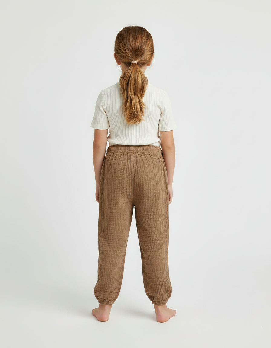 Pantalon Marron Ample Côtelé Élastique Confortable Enfant - Coton - vue 2