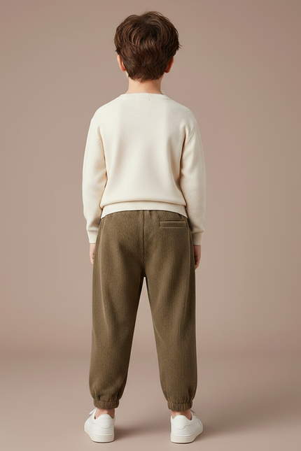 Pantalon Marron Côtelé Ample Épais Confortable Enfant - Cordé - vue 2