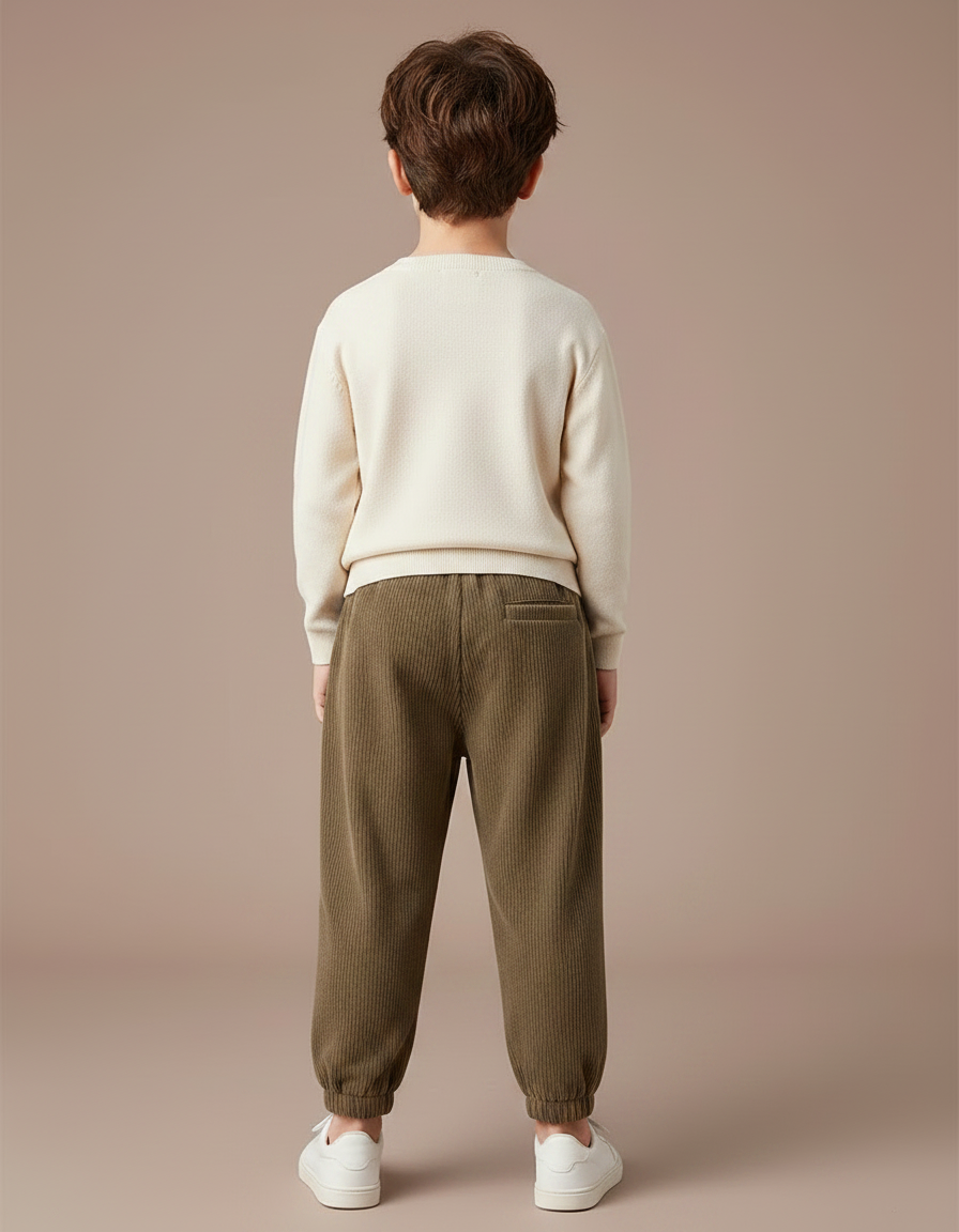 Pantalon Marron Côtelé Ample Épais Confortable Enfant - Cordé - vue 2
