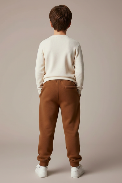 Pantalon Marron Molletonné Ample Décontracté Enfant Cordon - vue 2