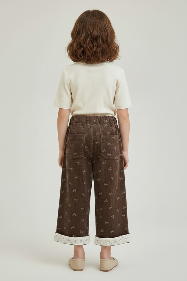 Pantalon Marron Velours Côtelé Ample Imprimé Enfant Doublé - Cordé - vue 2
