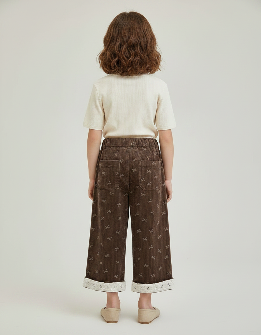 Pantalon Marron Velours Côtelé Ample Imprimé Enfant Doublé - Cordé - vue 2