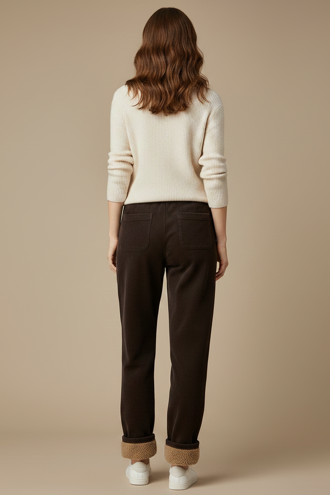 Pantalon Marron Côtelé Doublé Chaud Décontracté Femme - Cordé - vue 2