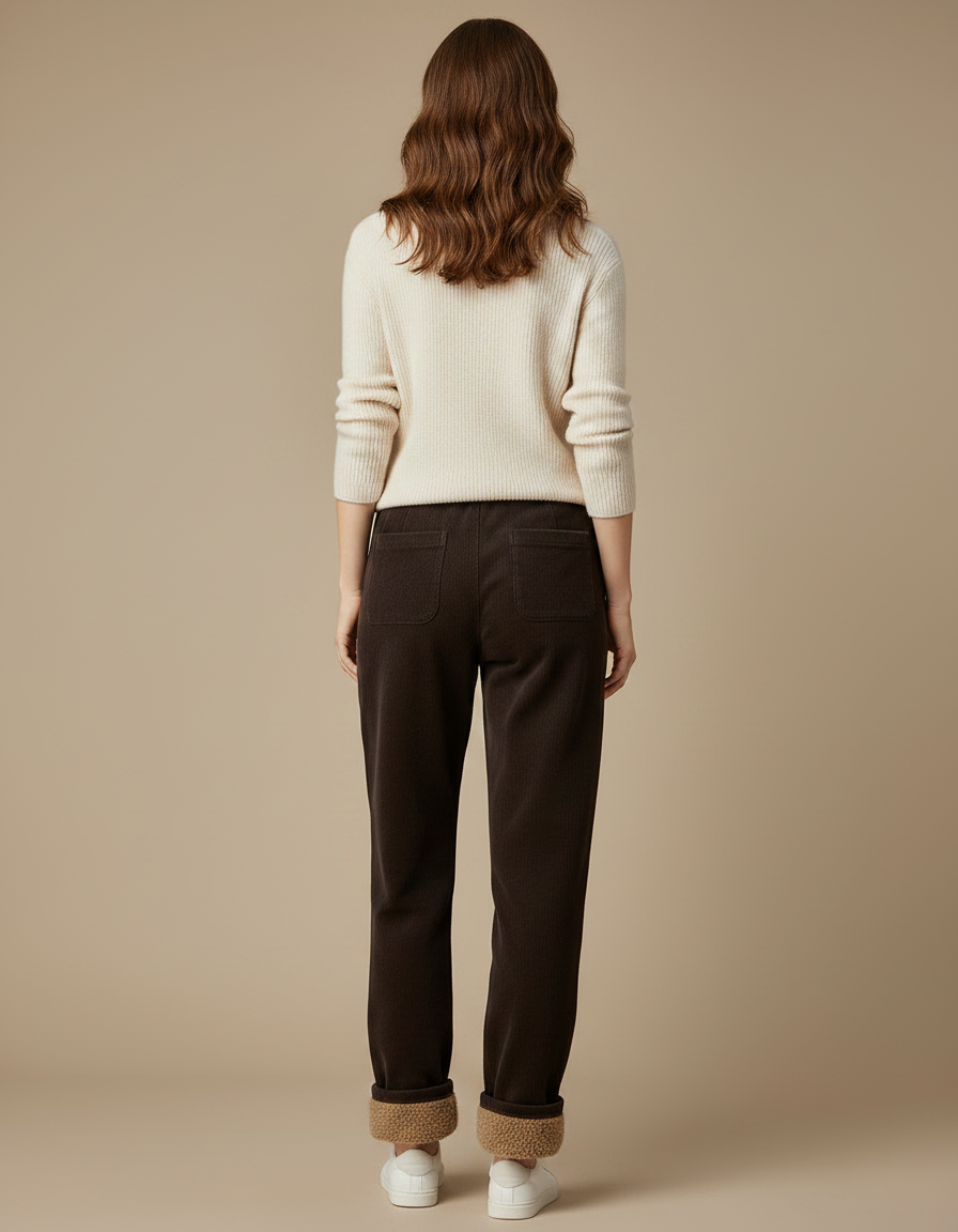 Pantalon Marron Côtelé Doublé Chaud Décontracté Femme - Cordé - vue 2