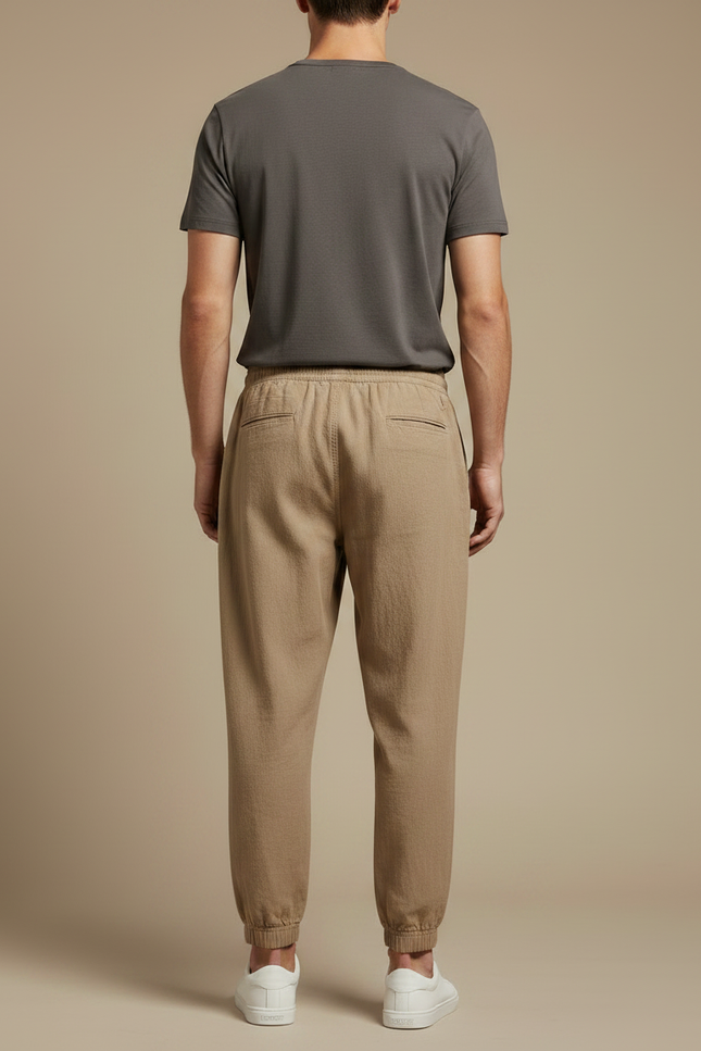 Pantalon Marron Ample Décontracté Cordon Homme - Lin - vue 2