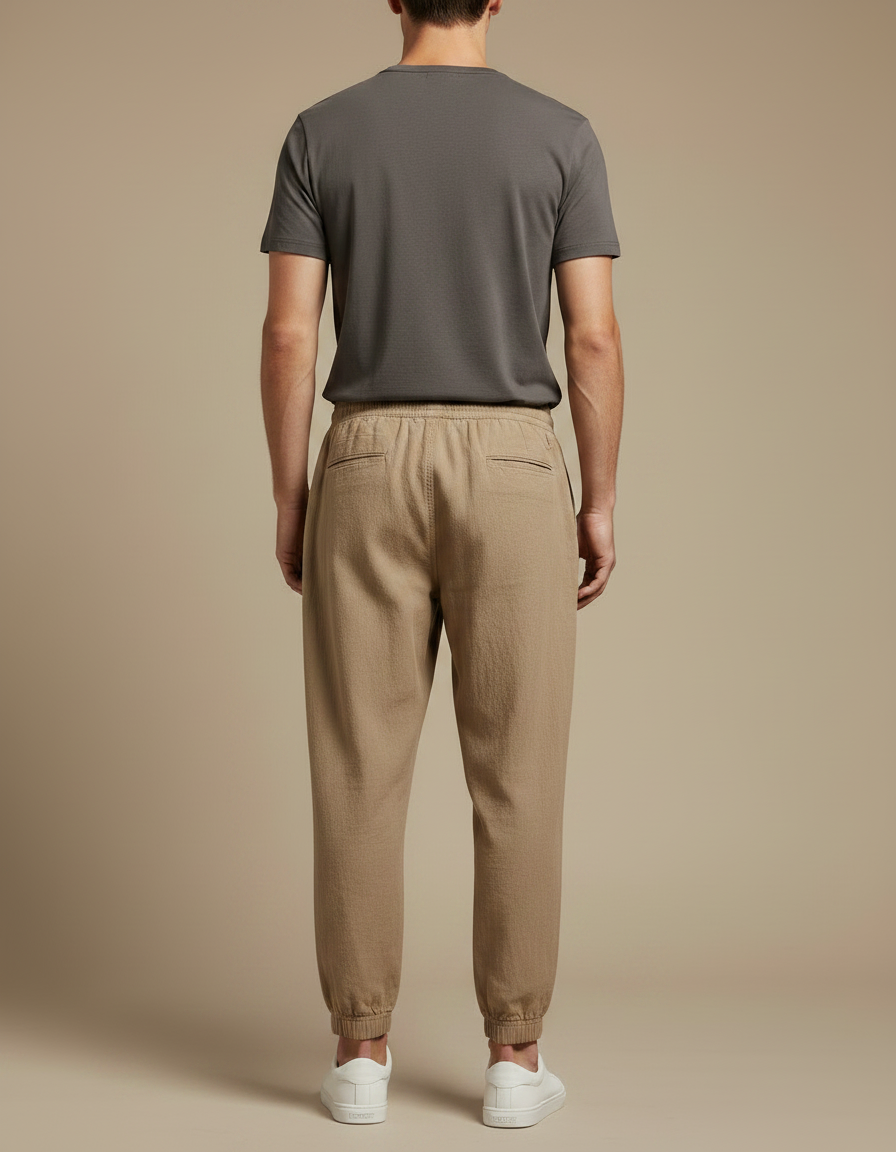 Pantalon Marron Ample Décontracté Cordon Homme - Lin - vue 2