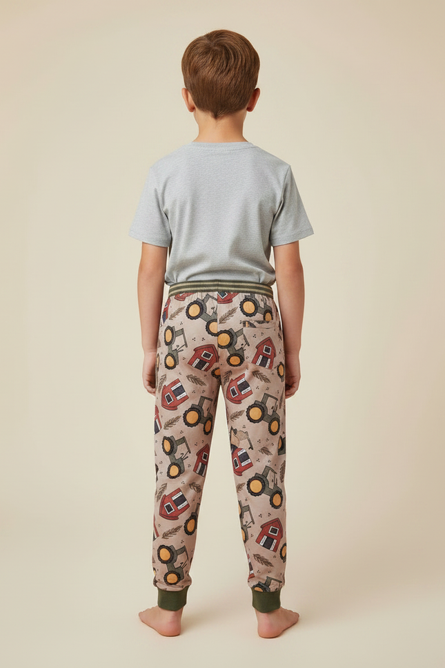 Pantalon Marron Imprimé Tracteur Ferme Garçon Confortable - Molleton - vue 2