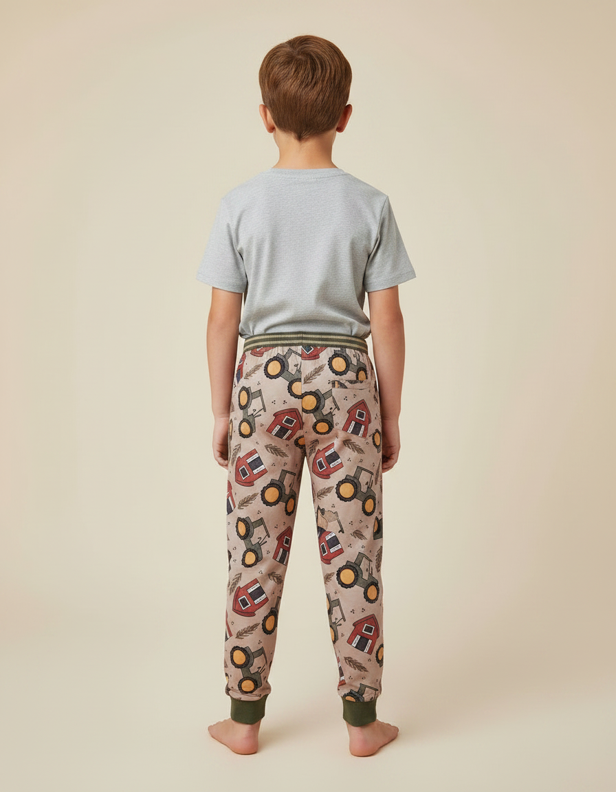Pantalon Marron Imprimé Tracteur Ferme Garçon Confortable - Molleton - vue 2