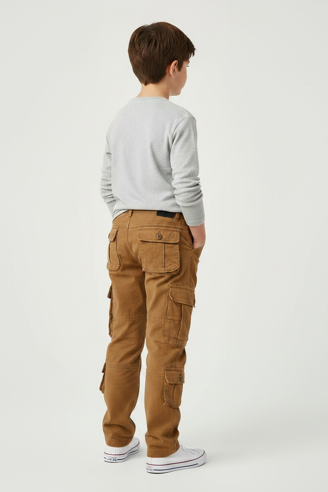Pantalon Marron Cargo Coton Ample Multi-Poches Garçon - vue 2