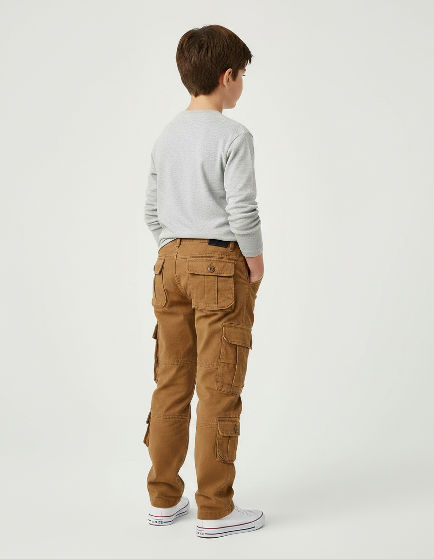 Pantalon Marron Cargo Coton Ample Multi-Poches Garçon - vue 2