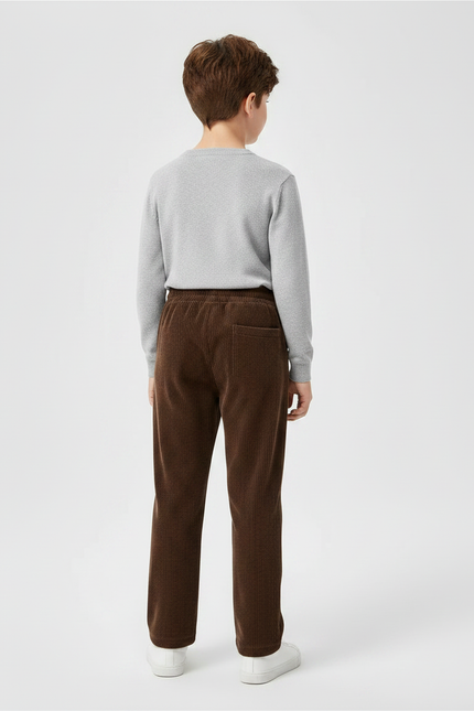 Pantalon Marron Côtelé Ample Enfant Basique - Cordé - vue 2