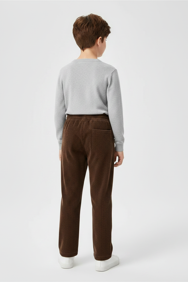 Pantalon Marron Côtelé Ample Enfant Basique - Cordé - vue 2