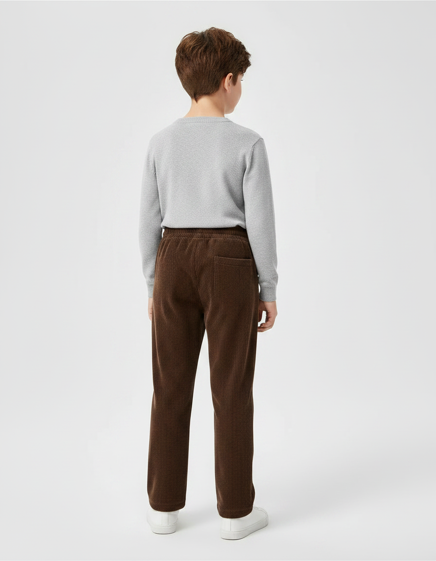 Pantalon Marron Côtelé Ample Enfant Basique - Cordé - vue 2