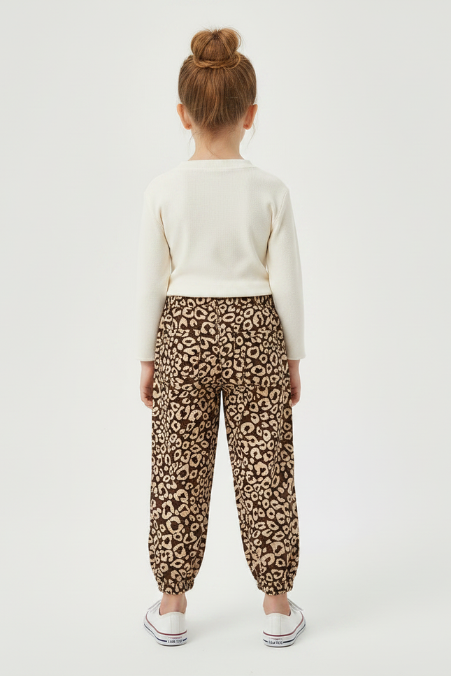 Pantalon Marron Léopard Ample Fille Confortable - Imprimé Coton - vue 2