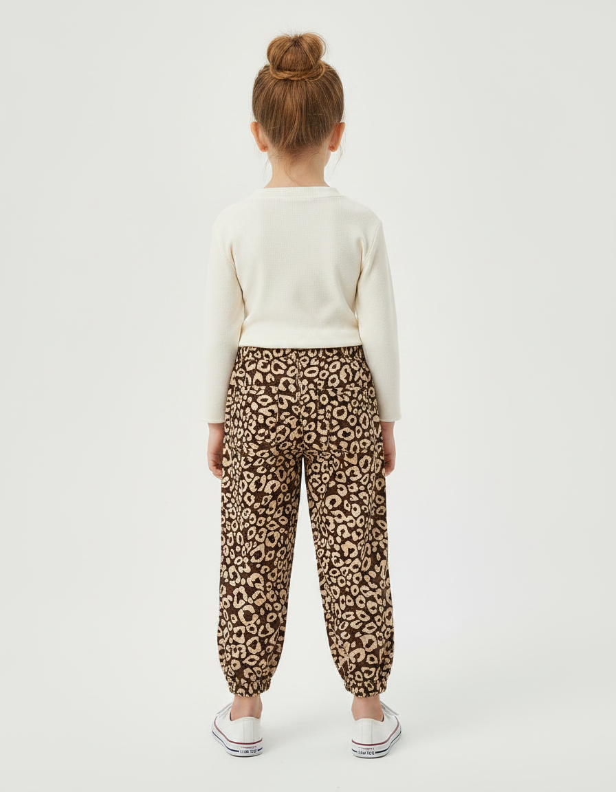 Pantalon Marron Léopard Ample Fille Confortable - Imprimé Coton - vue 2
