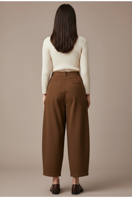 Pantalon Marron Ample Taille Haute Décontracté Chic - Toile - vue 2