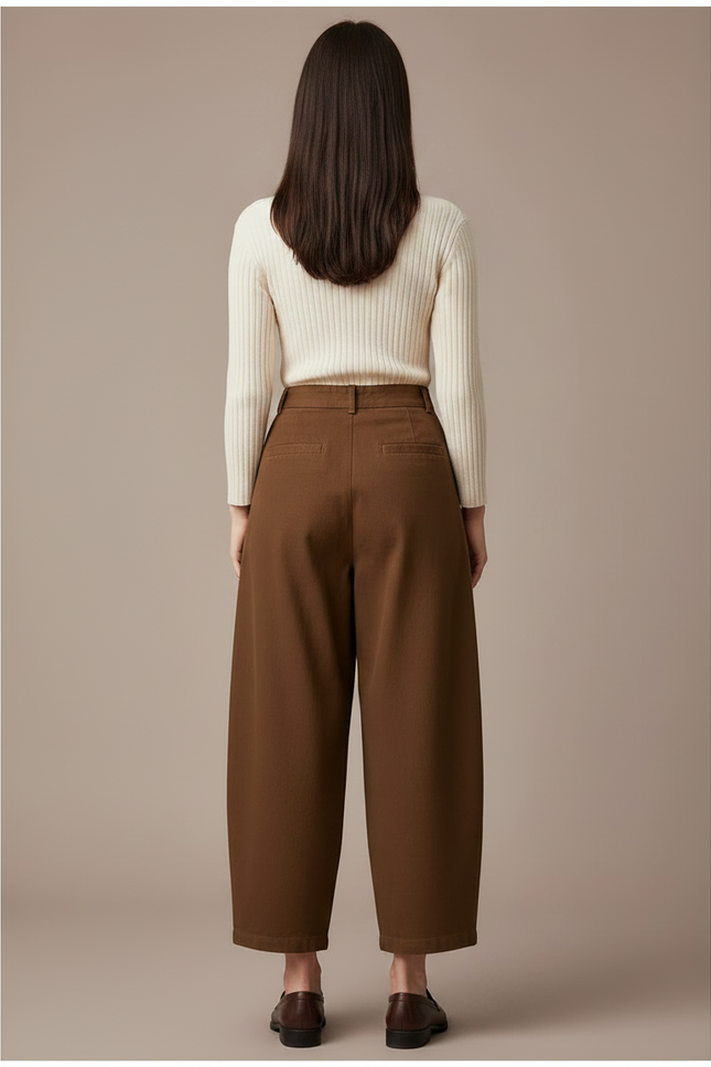 Pantalon Marron Ample Taille Haute Décontracté Chic - Toile - vue 2