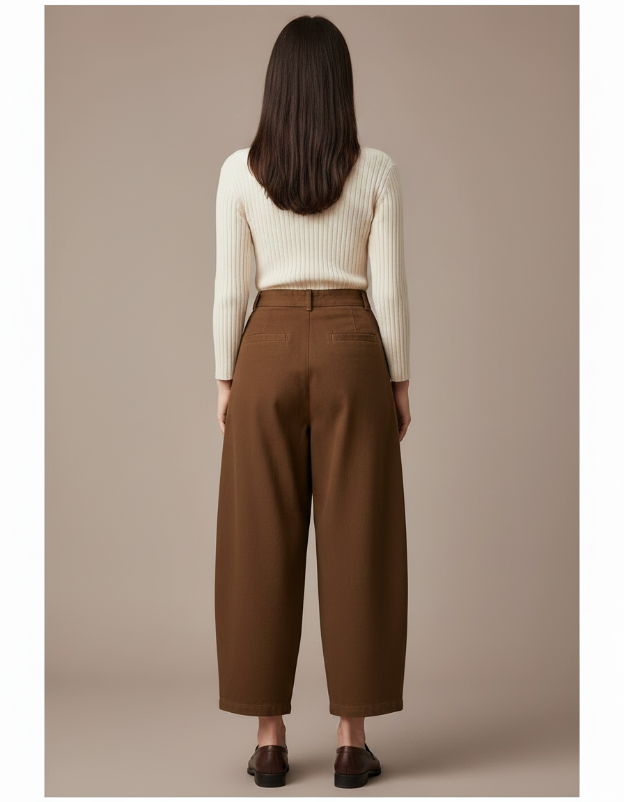 Pantalon Marron Ample Taille Haute Décontracté Chic - Toile - vue 2