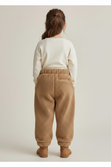 Pantalon Marron Polaire Épais Doux Enfant Hiver - Camel Molleton - vue 2